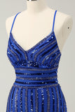 Sparkly Royal Blue Tight Sequined Spaghetti Correias Homecoming Vestido