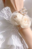 Champagne Pearl Prom Corsage Pulso para casamento