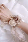 Champagne Pearl Prom Corsage Pulso para casamento