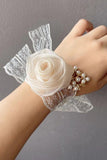 Champagne Pearl Prom Corsage Pulso com fita de renda