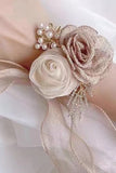 Champagne Duas Flores Corsage Pulso com Fita