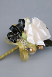 Luxo Preto Branco Homecoming Corsage Pulso e Conjunto Boutonniere Masculino