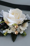 Luxo Preto Branco Homecoming Corsage Pulso e Conjunto Boutonniere Masculino