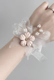 Corsage de pulso de casamento blush com frisos