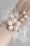 Corsage de pulso de casamento blush com frisos