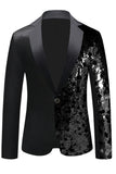 Sparkly Black Sequins Notched Lapela Blazer Masculino