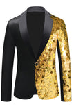 Sparkly Black Sequins Notched Lapela Blazer Masculino