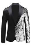 Sparkly Black Sequins Notched Lapela Blazer Masculino