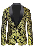 Golden Notched Lapela Jacquard Blazer Masculino