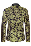 Golden Notched Lapela Jacquard Blazer Masculino