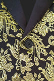 Golden Notched Lapela Jacquard Blazer Masculino