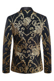 Black Golden Notched Lapela Jacquard Blazer Masculino