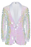 Sparkly White Shawl Lapela Sequins Blazer Masculino