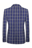 Royal Blue Plaid Peak Lapela Peito Duplo 2 Peças Terno Masculino