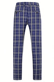 Royal Blue Plaid Peak Lapela Peito Duplo 2 Peças Terno Masculino