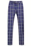 Royal Blue Plaid Peak Lapela Peito Duplo 2 Peças Terno Masculino