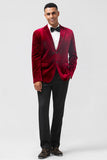 Borgonha Notched Lapel Velvet Single Breasted Blazer Masculino