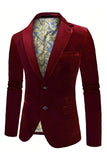 Borgonha Veludo Single Peito Blazer Masculino