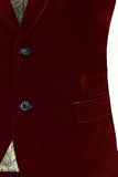 Borgonha Veludo Single Peito Blazer Masculino