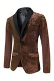 Sparkly Brown One Button Xaile Lapela Blazer Masculino