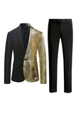 Sparkly Preto Dourado 2 Peças Um Botão Notched Lapela Masculino Prom Suit