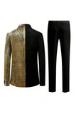 Sparkly Preto Dourado 2 Peças Um Botão Notched Lapela Masculino Prom Suit