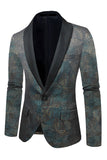 Azul escuro Jacquard Xale Lapela Masculino Prom Blazer