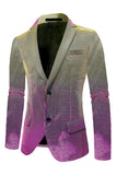 Roxo Amarelo Notched Lapela Masculino Prom Blazer