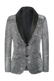 Glitter Cinzento Xale Lapela Masculino Prom Blazer