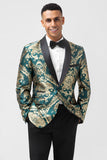 Verde Escuro Um Botão Jacquard Masculino Prom Blazer com Xaile Lapela