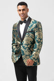 Verde Escuro Um Botão Jacquard Masculino Prom Blazer com Xaile Lapela