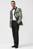 Verde Escuro Um Botão Jacquard Masculino Prom Blazer com Xaile Lapela