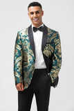 Verde Escuro Um Botão Jacquard Masculino Prom Blazer com Xaile Lapela