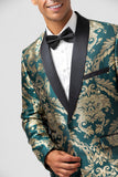 Verde Escuro Um Botão Jacquard Masculino Prom Blazer com Xaile Lapela