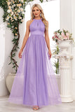 Sparkly roxo uma linha Halter Long Prom Dress