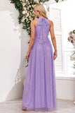 Sparkly roxo uma linha Halter Long Prom Dress