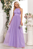 Sparkly roxo uma linha Halter Long Prom Dress