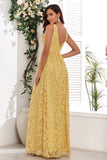 Vestido de baile longo amarelo V-neck com apliques