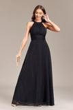 Preto A Line Halter Long Prom Dress com Costas Abertas