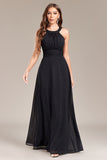 Preto A Line Halter Long Prom Dress com Costas Abertas