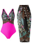 Flor preta 2-Piece Boho Push Up Print Halter Strap maiôs