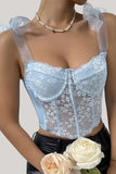 Sky Blue Alças ajustáveis Lace Corset Top