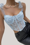 Sky Blue Alças ajustáveis Lace Corset Top