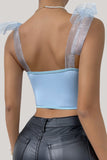 Sky Blue Alças ajustáveis Lace Corset Top