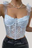 Sky Blue Alças ajustáveis Lace Corset Top