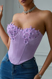 Purple Sweetheart Corset Top com borboletas 3D