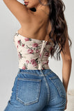 Flor rosa estampada sem alças Corset Top