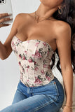 Flor rosa estampada sem alças Corset Top