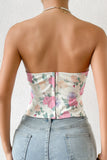 Flor rosa estampada sem alças Corset Top