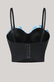 Alças Esparguete Preto Corset Bustier Top com Laços Azuis